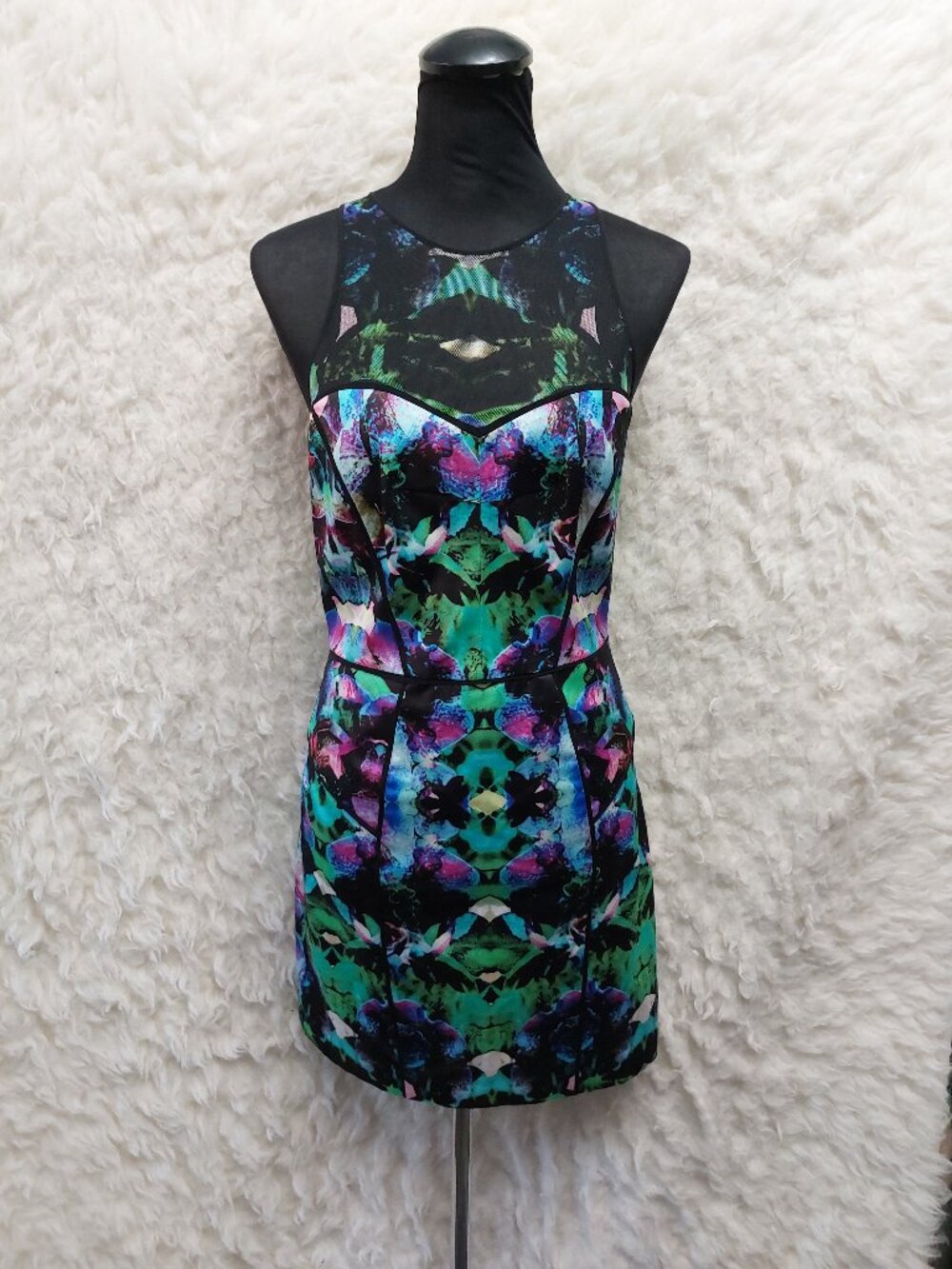 Milly Women's Mesh-Top Illusion Graphic Orchid Print Sheath Dress Sweetheart 4